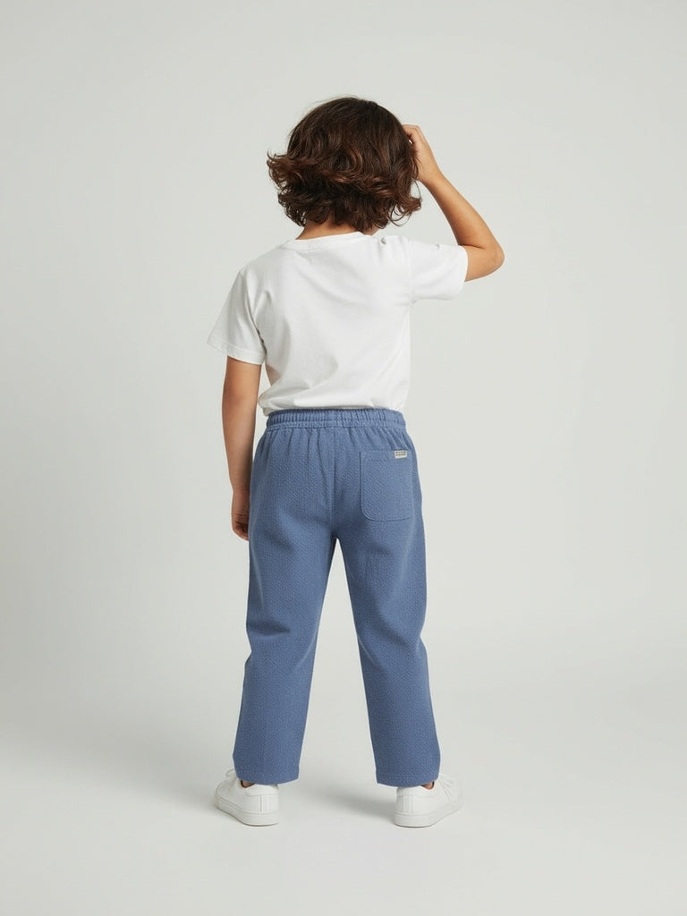 HOP Kids Dusty Blue Solid Mid-Rise Cotton Trousers