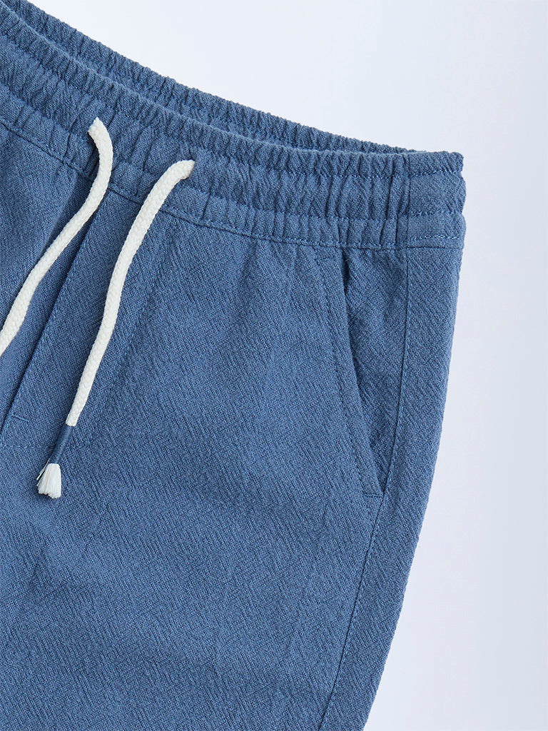 HOP Kids Dusty Blue Solid Mid-Rise Cotton Trousers