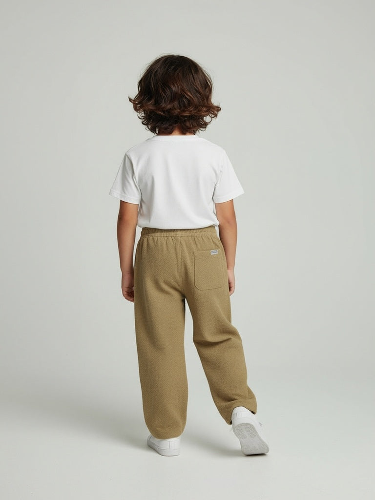 HOP Kids Mustard Solid Mid-Rise Cotton Trousers