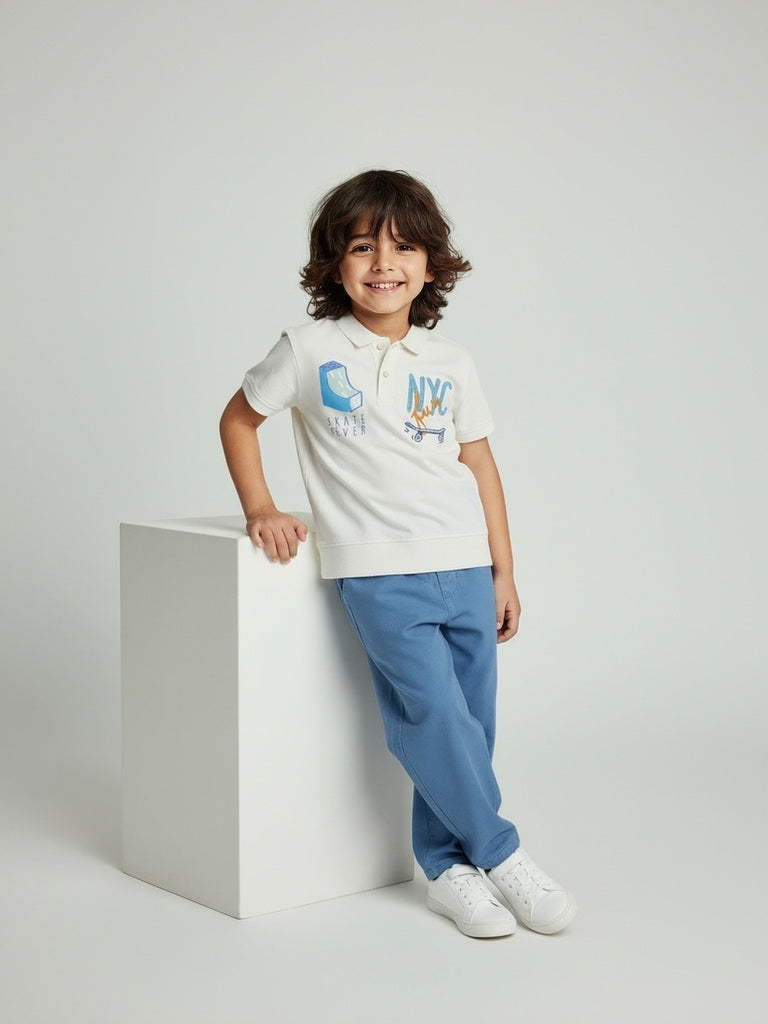 HOP Off-White Cityscape-Inspired Cotton Polo T-Shirt