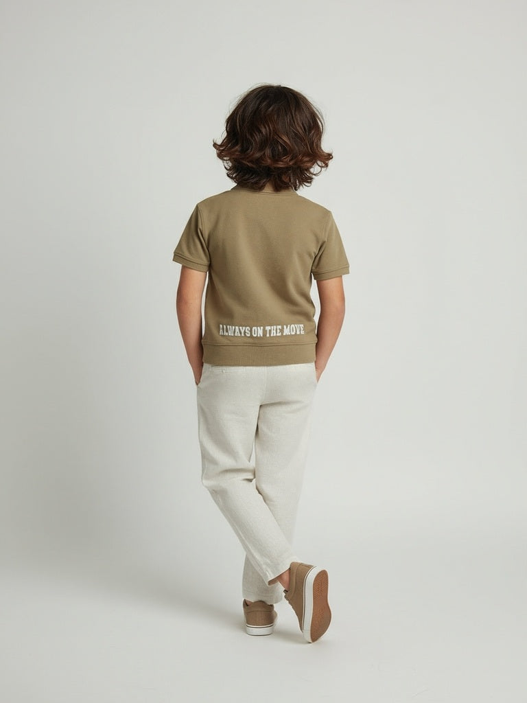 HOP Brown Typographic Cotton Polo T-Shirt