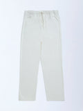 Y&F Kids Off-White Textured High-Rise Cotton Trousers