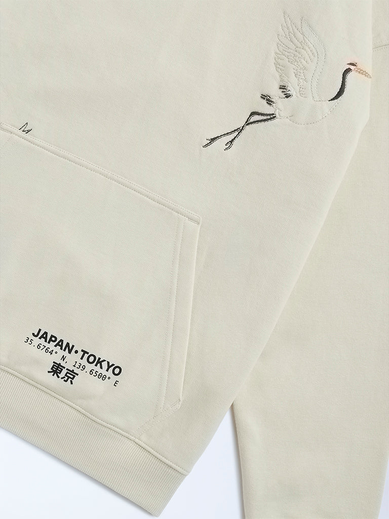 Y&F Kids Beige Bird Design Cotton-Blend Hoodie
