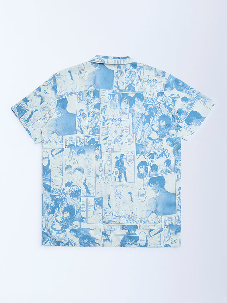Y&F Kids Blue Printed Resort-Fit Shirt
