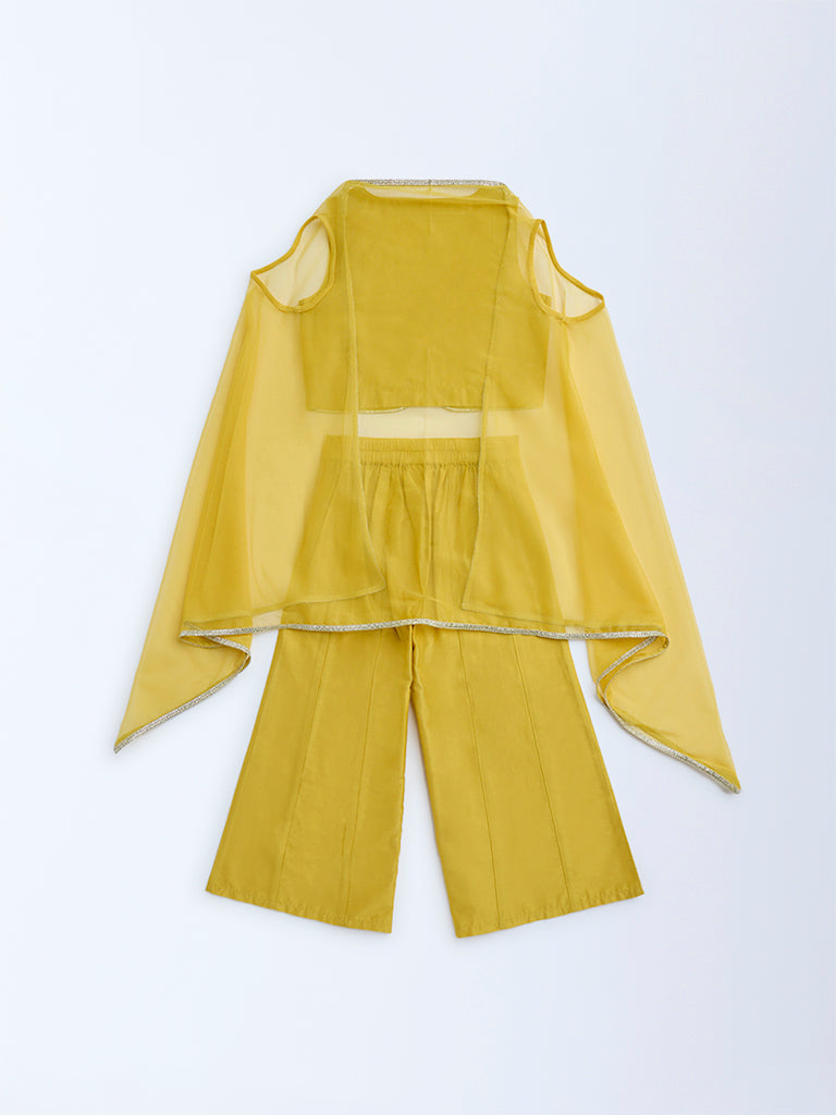 Utsa Kids Yellow Floral Embroidered Ethnic Set - (2-8yrs)