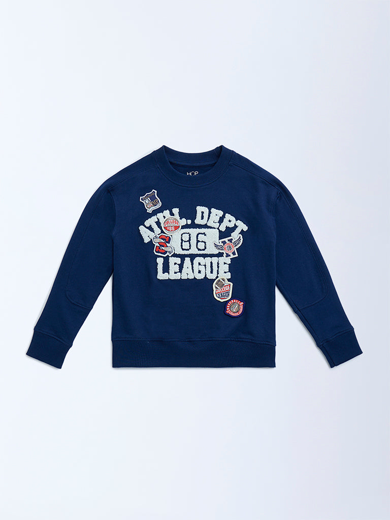 HOP Kids Navy Text Detailed Cotton Sweatshirt