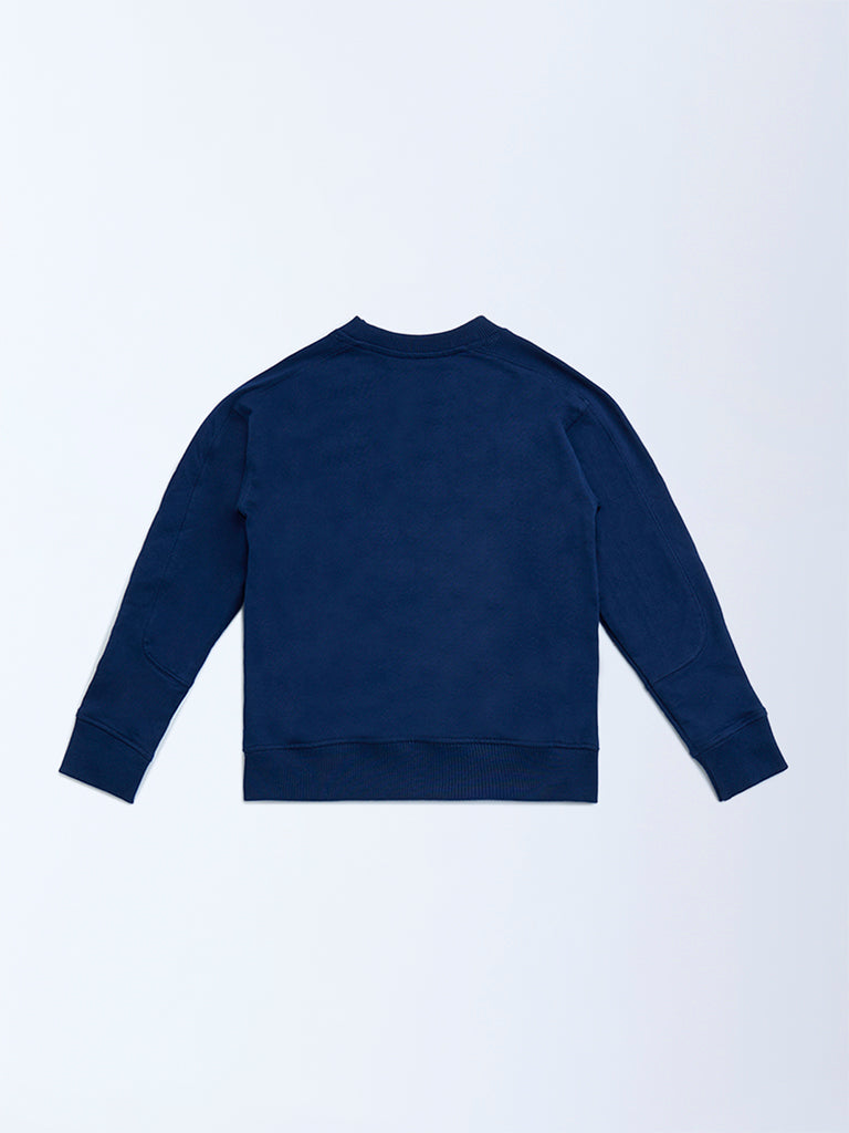 HOP Kids Navy Text Detailed Cotton Sweatshirt