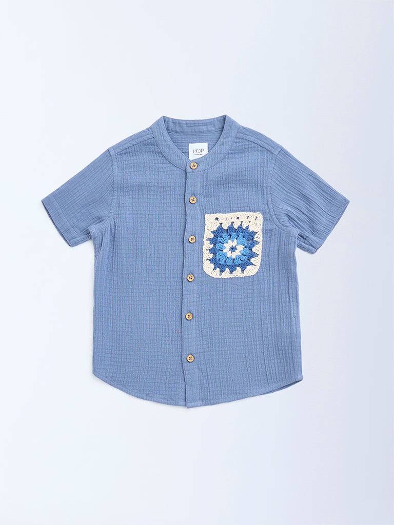 HOP Kids Kids Dusty Blue Crinkle-Textured Cotton Shirt