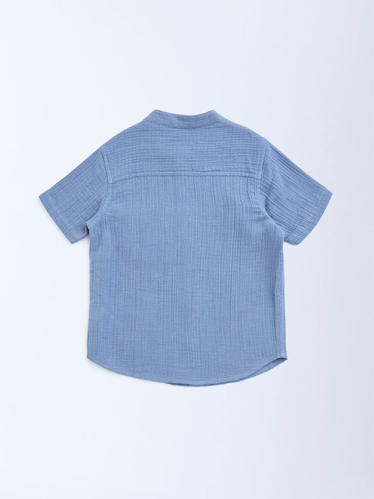 HOP Kids Kids Dusty Blue Crinkle-Textured Cotton Shirt