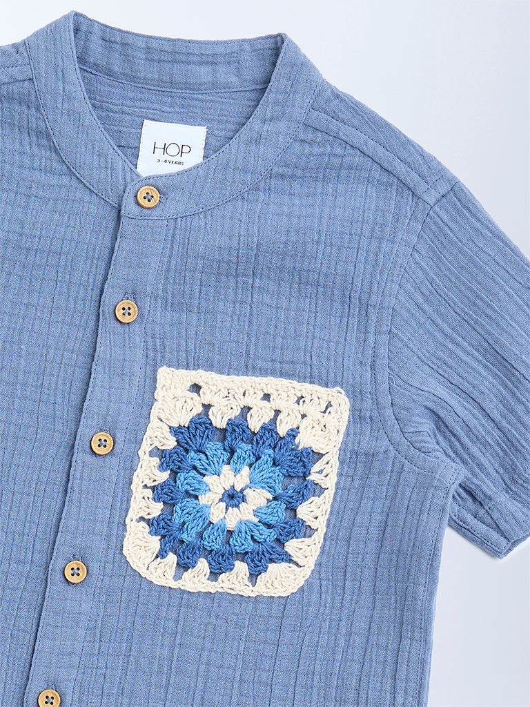 HOP Kids Kids Dusty Blue Crinkle-Textured Cotton Shirt