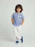 HOP Kids Kids Dusty Blue Crinkle-Textured Cotton Shirt