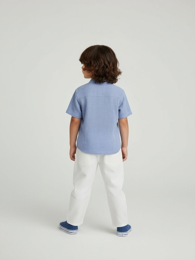 HOP Kids Kids Dusty Blue Crinkle-Textured Cotton Shirt