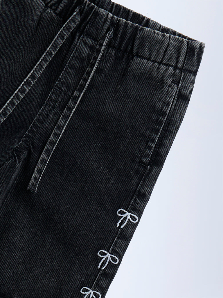 HOP Kids Charcoal Cargo-Style Wide-Leg Mid-Rise Jeans