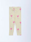 HOP Kids Yellow Printed High-Rise Cotton Leggings