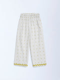 HOP Kids Off-White Embroidered High-Rise Cotton Trousers