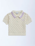 HOP Kids Off-White Knit-Textured Cotton Polo T-Shirt