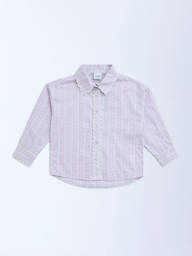 HOP Kids Lilac Stripe Printed Cotton Shirt