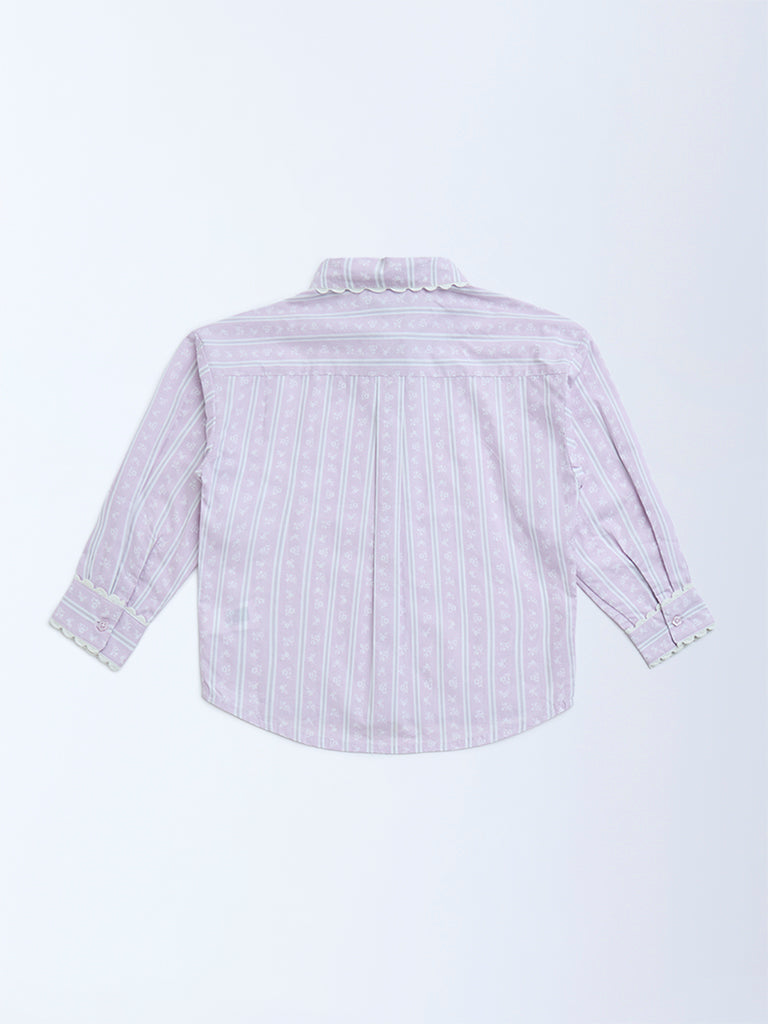 HOP Kids Lilac Stripe Printed Cotton Shirt