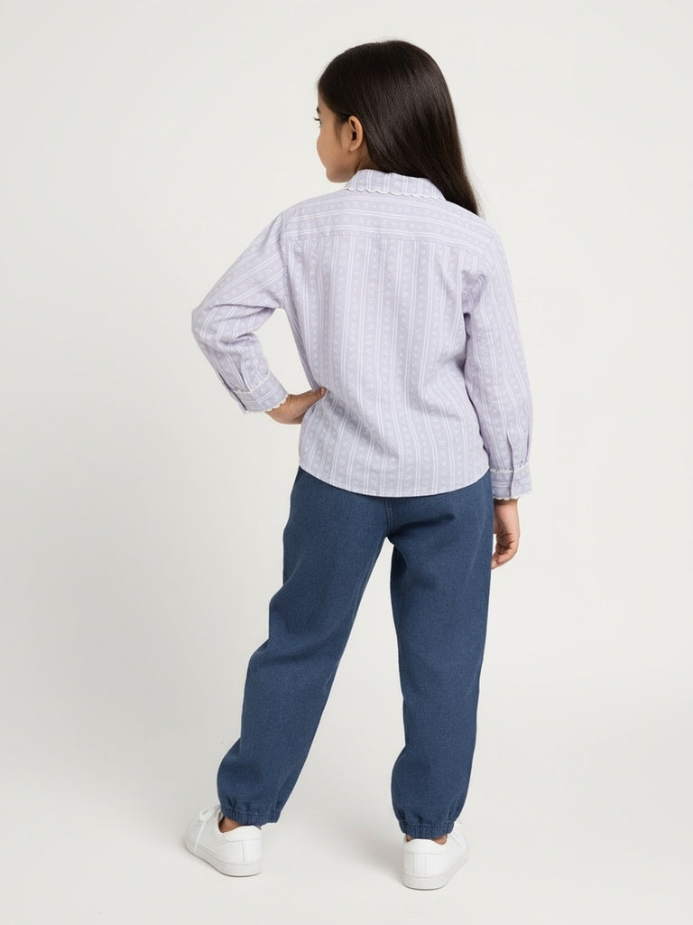 HOP Kids Lilac Stripe Printed Cotton Shirt