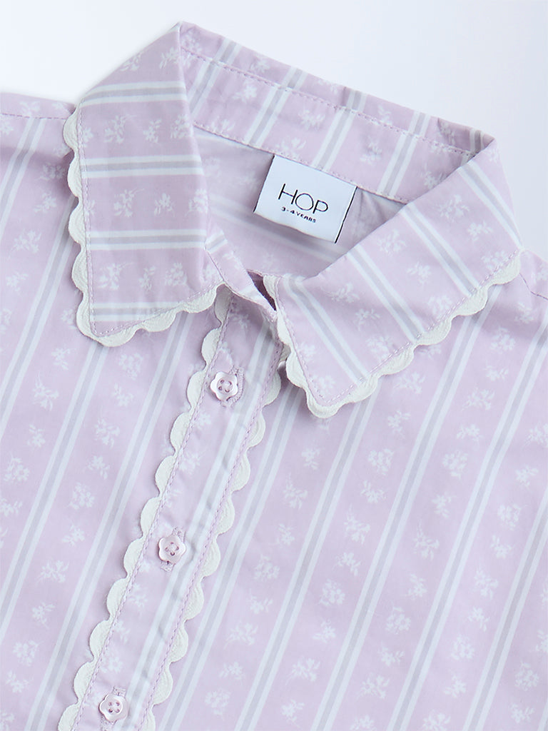HOP Kids Lilac Stripe Printed Cotton Shirt