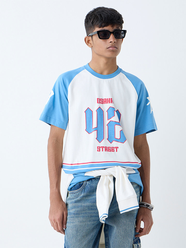 Y&F Kids White Printed Cotton T-Shirt