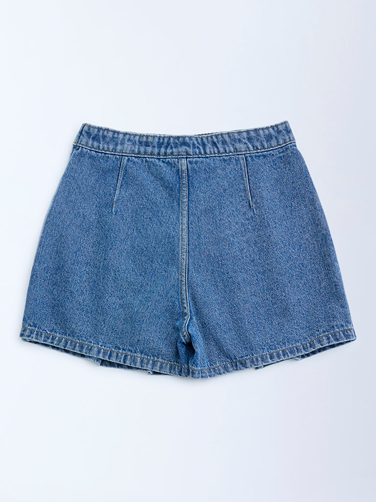 Y&F Kids Blue High-Rise Denim Skort