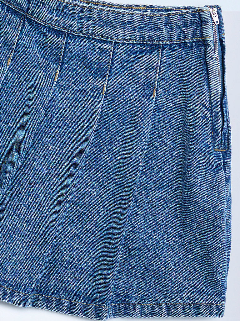 Y&F Kids Blue High-Rise Denim Skort