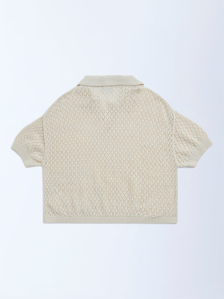 Y&F Kids Beige Knit-Textured Cotton Sweater