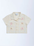 HOP Kids Cream Floral Embroidered Cotton Shirt