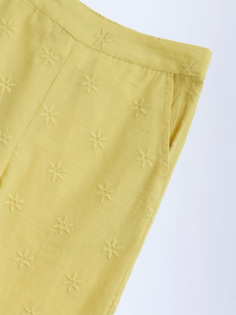 Utsa Kids Yellow Schiffli Detailed Cotton Ethnic Pants - (2-8yrs)