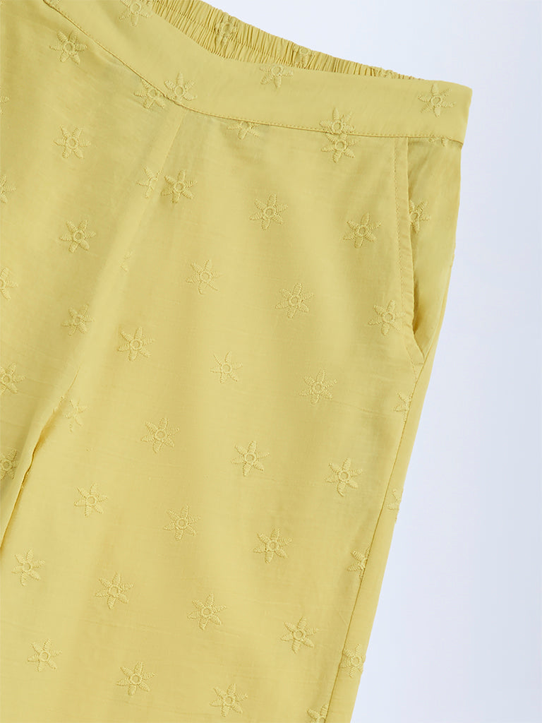 Utsa Kids Yellow Schiffli Detailed Cotton Ethnic Pants - (8-14yrs)