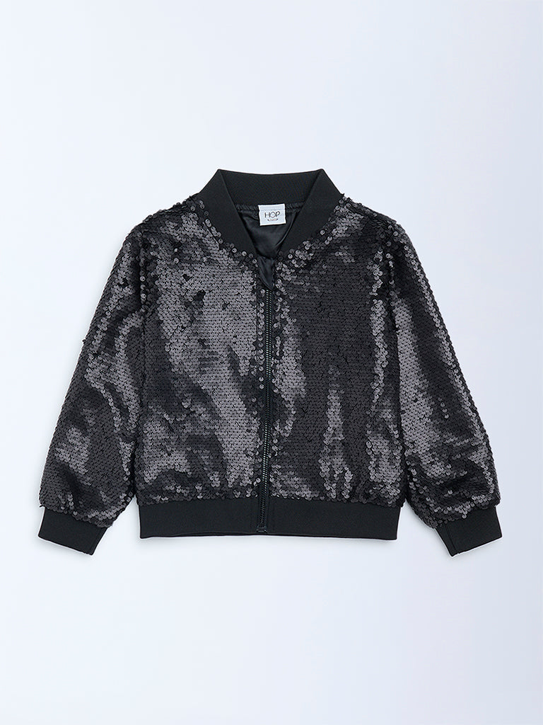 HOP Kids Black Sequin Embellished Jacket