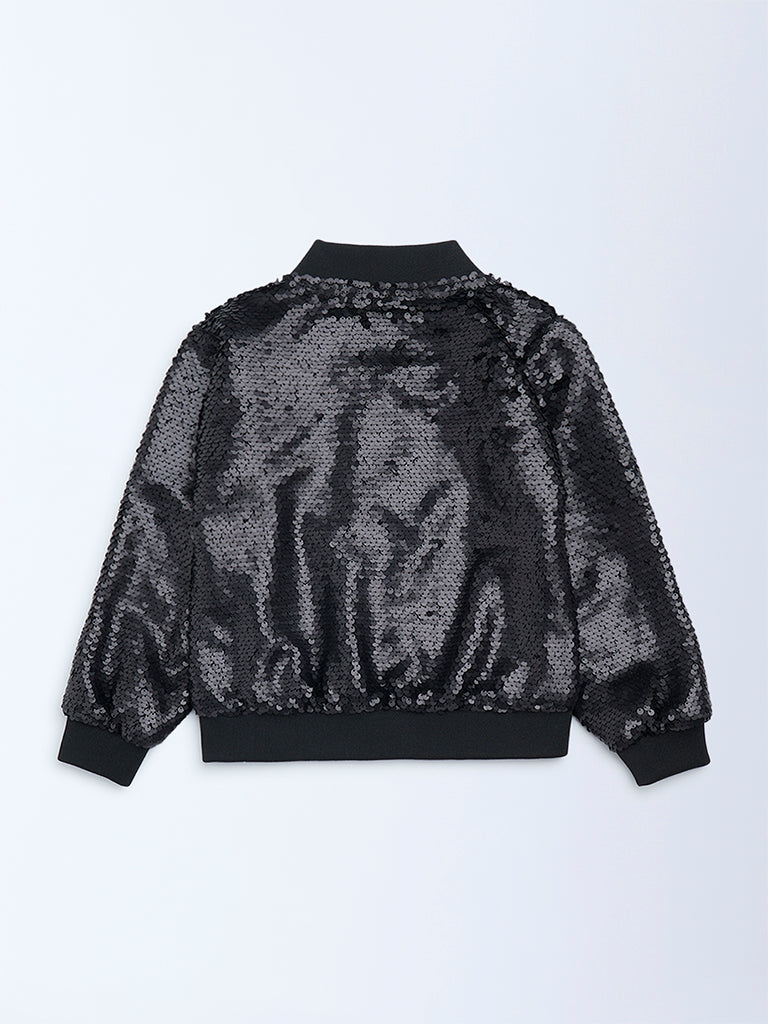 HOP Kids Black Sequin Embellished Jacket