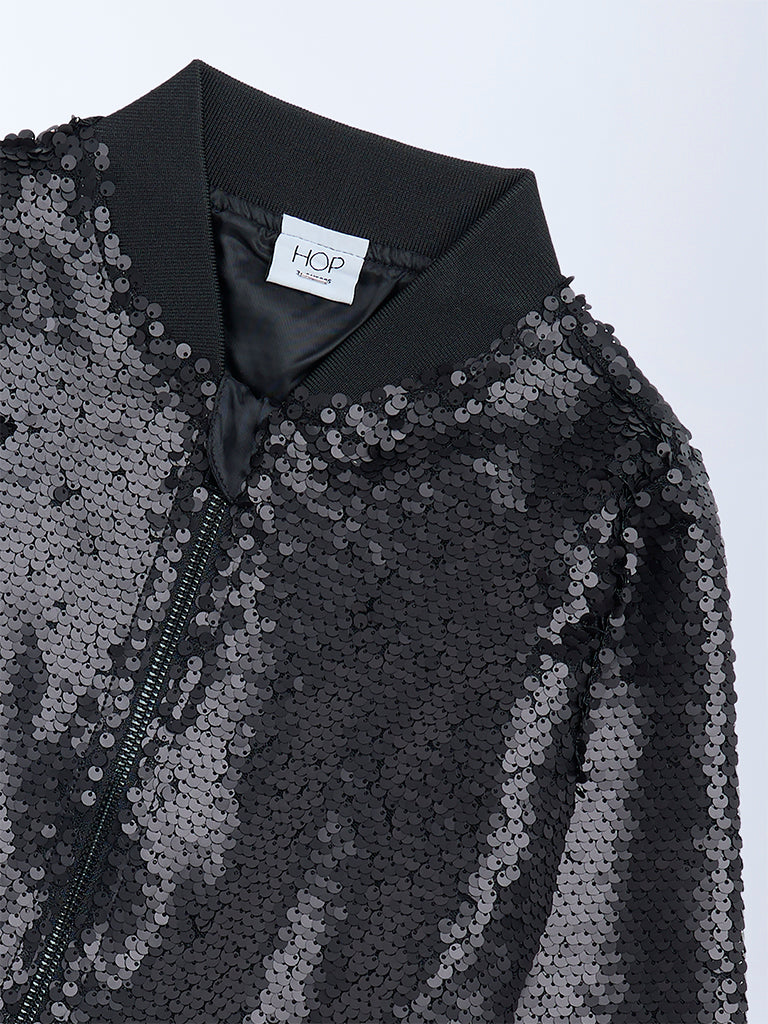 HOP Kids Black Sequin Embellished Jacket