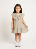 HOP Kids Brown Floral Embroidered Cotton A-Line Dress