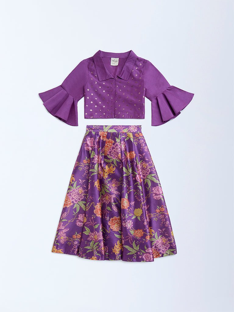 Utsa Kids Purple Floral Pattern Ethnic Set - (2-8yrs)