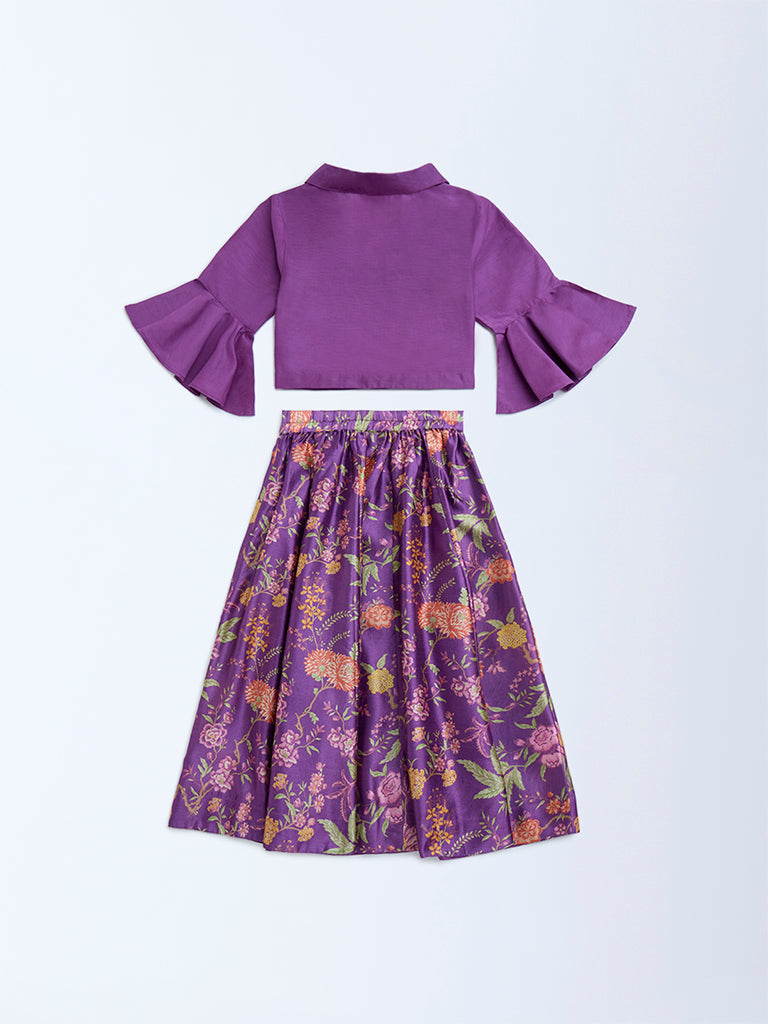 Utsa Kids Purple Floral Pattern Ethnic Set - (2-8yrs)
