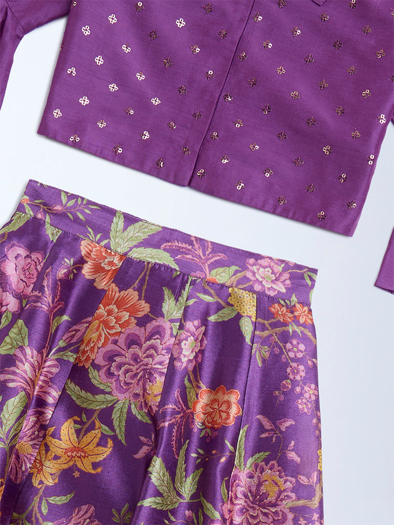 Utsa Kids Purple Floral Pattern Ethnic Set - (2-8yrs)