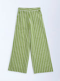 Utsa Kids Green Stripe Printed Cotton-Blend Ethnic Pants - (8-14yrs)