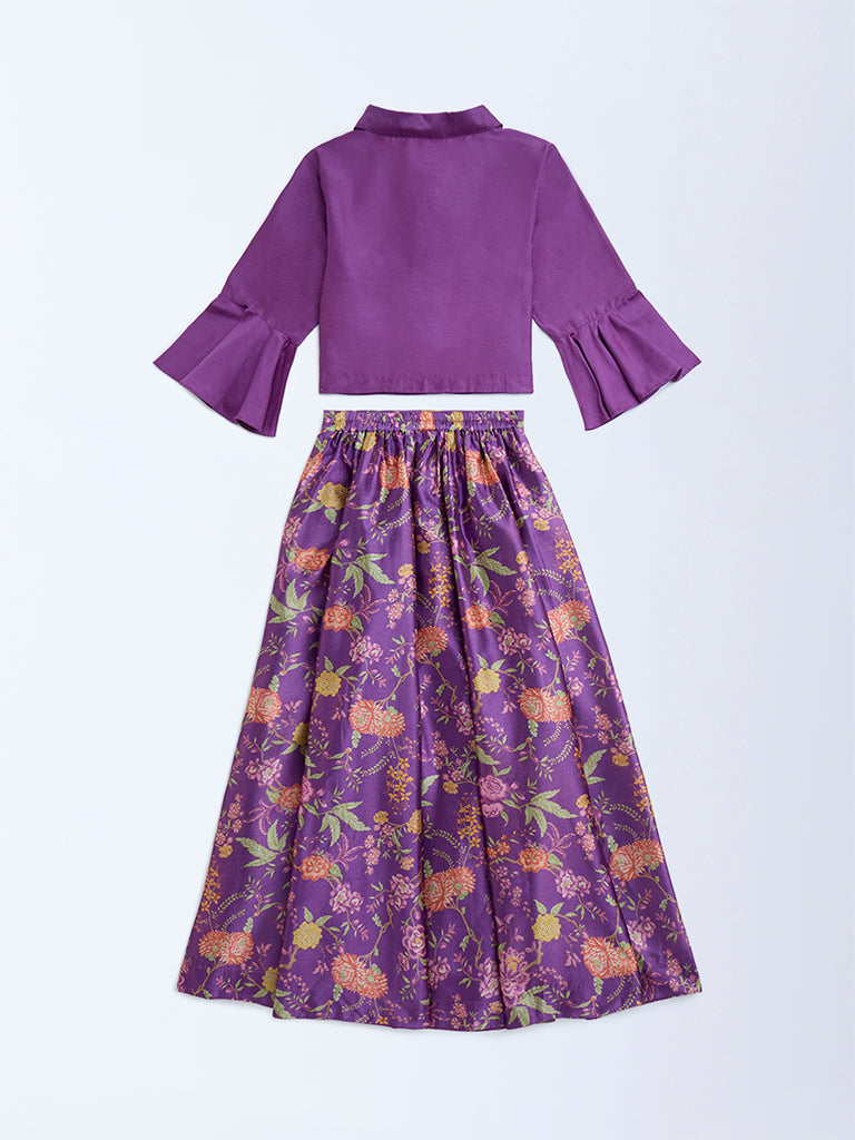 Utsa Kids Purple Floral Pattern Ethnic Set - (8-14yrs)
