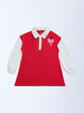 HOP Kids Red Embroidered Cotton-Blend T-Shirt Dress