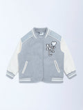 HOP Kids Grey Embroidered Cotton Varsity Jacket