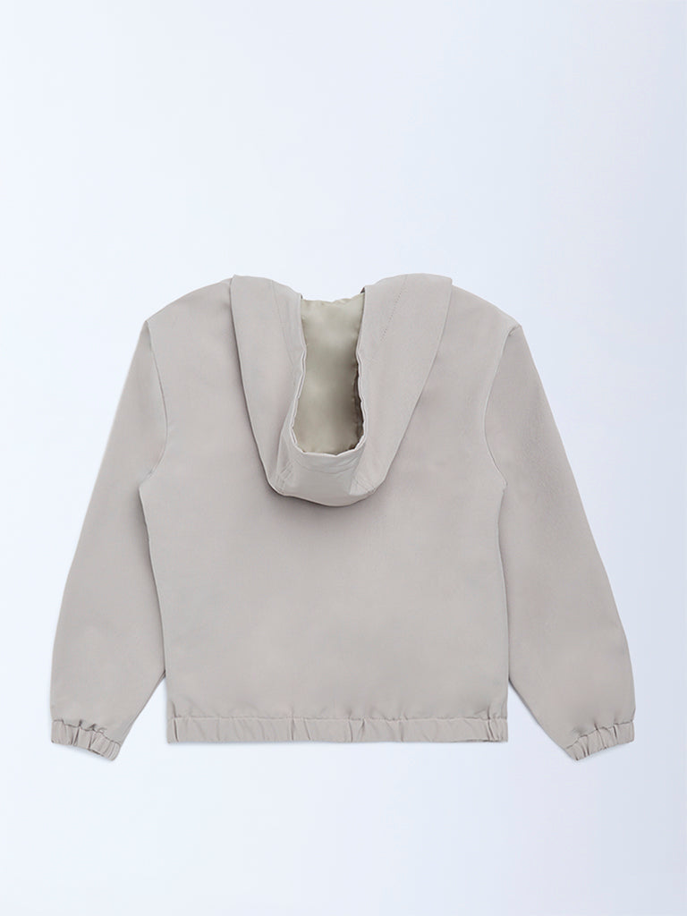 Y&F Kids Beige Text Detailed Hooded Jacket