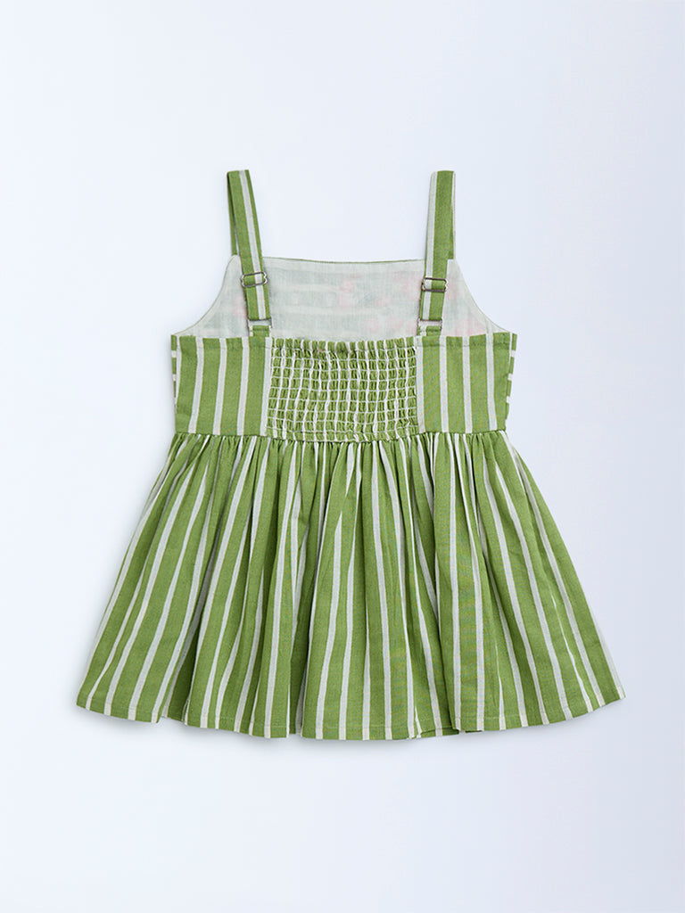 Utsa Kids Green Striped Cotton Ethnic Top - (8-14yrs)