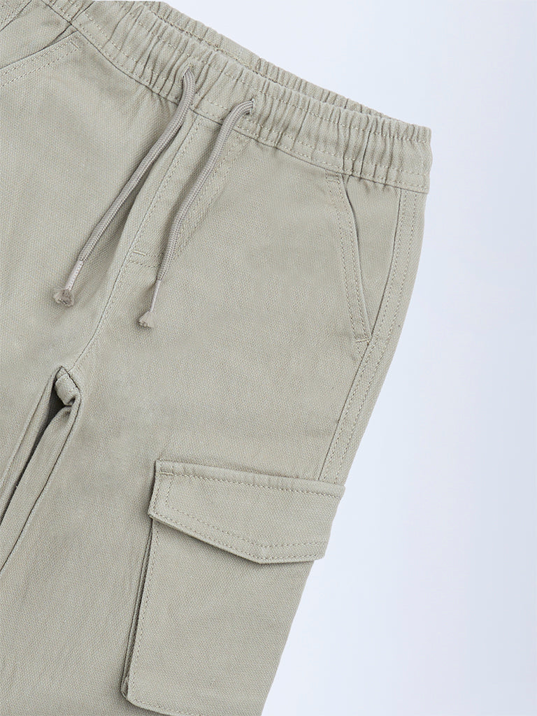 HOP Kids Taupe Mid-Rise Cotton-Blend Cargo Joggers
