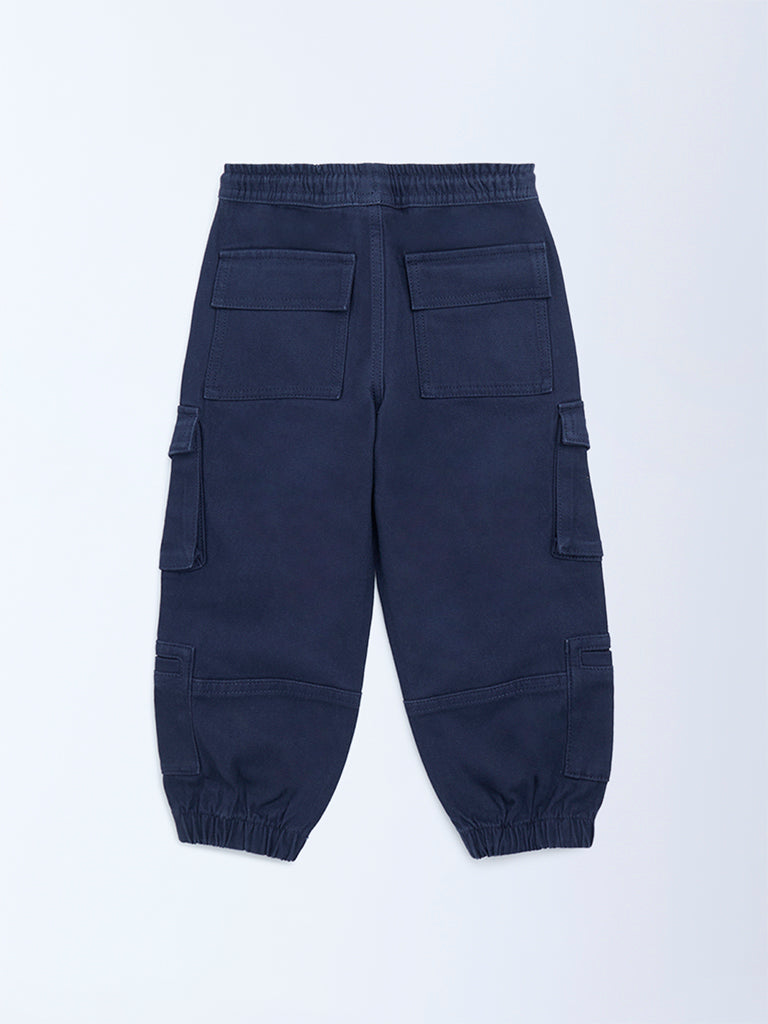 HOP Kids Navy Mid-Rise Cotton-Blend Cargo Joggers