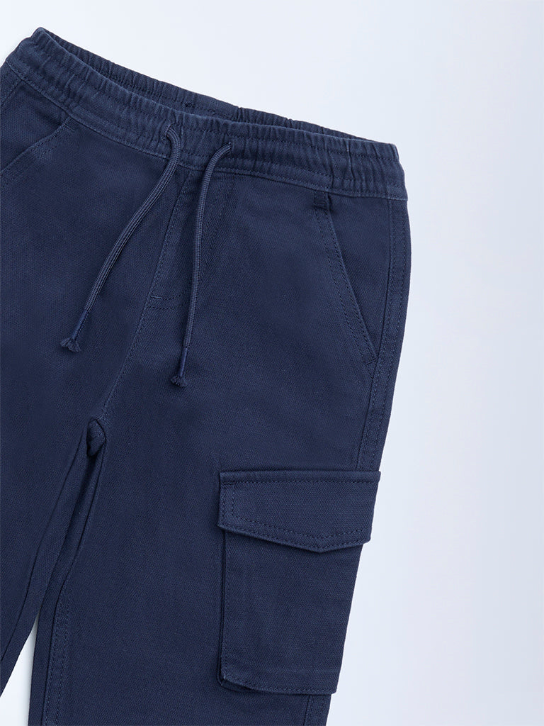 HOP Kids Navy Mid-Rise Cotton-Blend Cargo Joggers