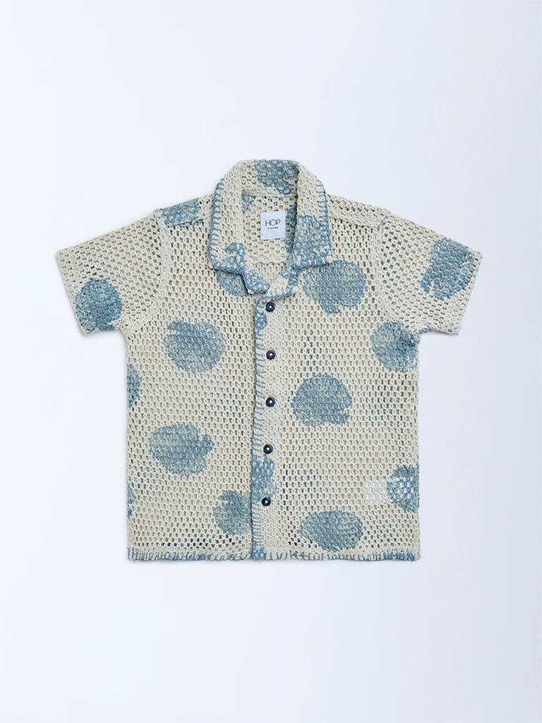 HOP Kids Beige Crochet-Knitted Cotton-Blend Shirt