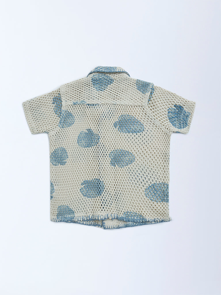 HOP Kids Beige Crochet-Knitted Cotton-Blend Shirt