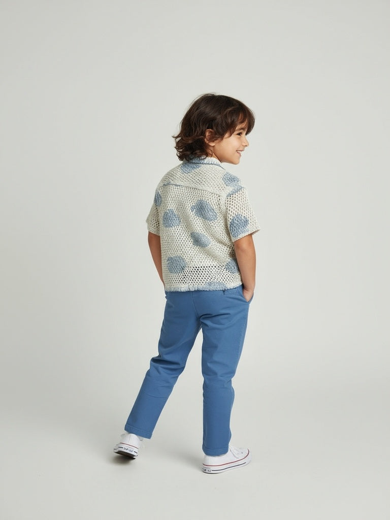 HOP Kids Beige Crochet-Knitted Cotton-Blend Shirt